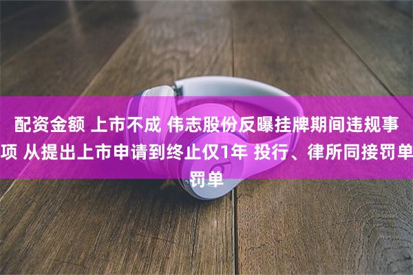 配资金额 上市不成 伟志股份反曝挂牌期间违规事项 从提出上市申请到终止仅1年 投行、律所同接罚单