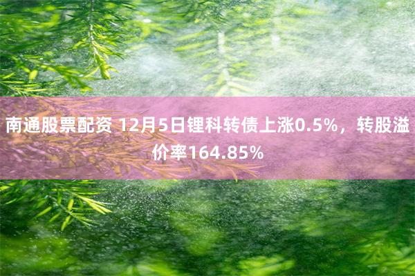 南通股票配资 12月5日锂科转债上涨0.5%，转股溢价率164.85%